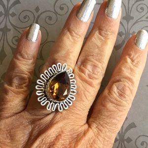 Gorgeous Smoky Topaz Gemstone Ring Teardrop Gem 7.5